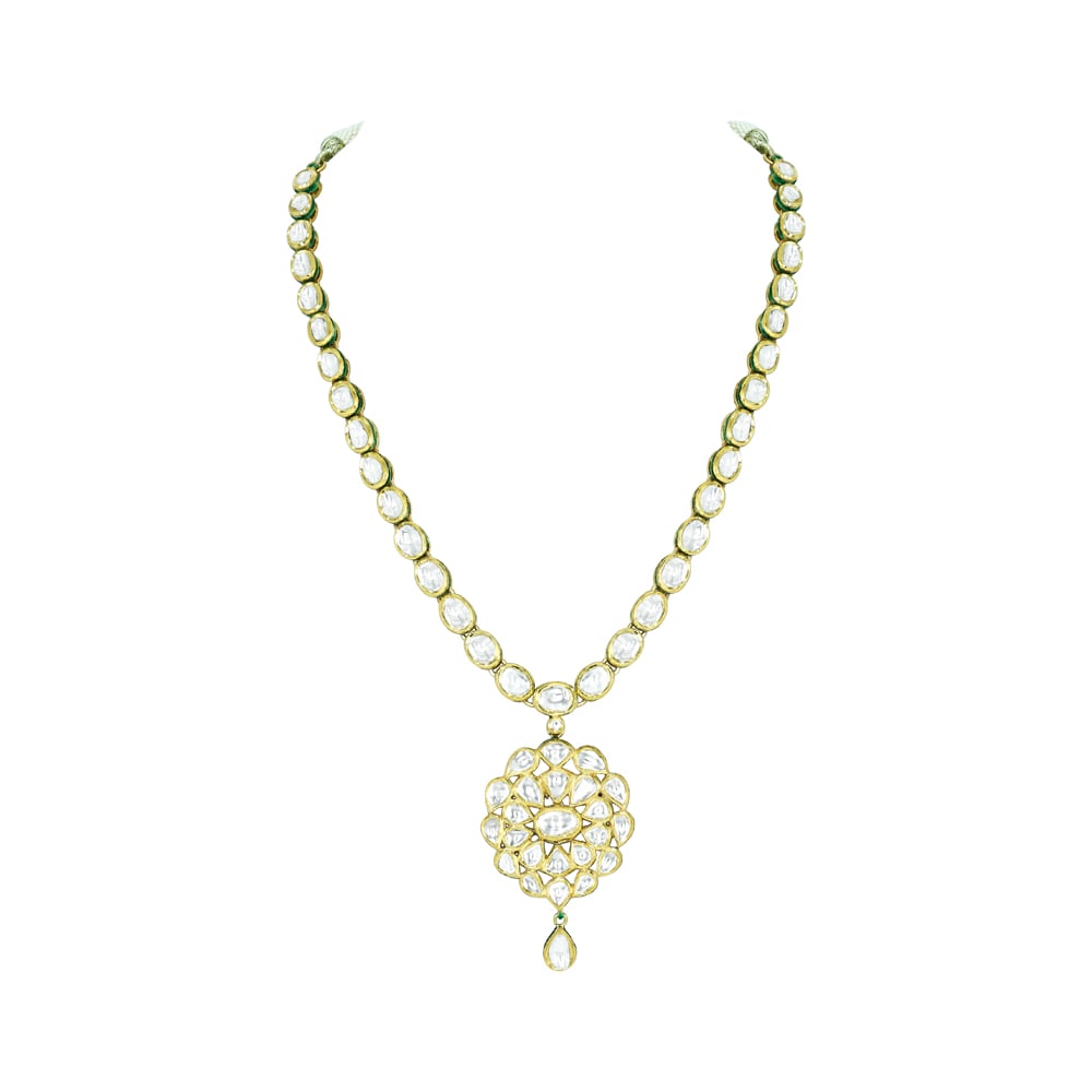 Linear Polki Necklace with Floral Pendant